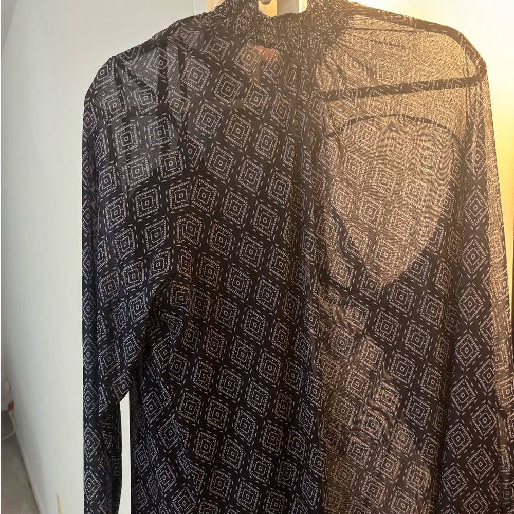 Sheer Black Geometric Blouse